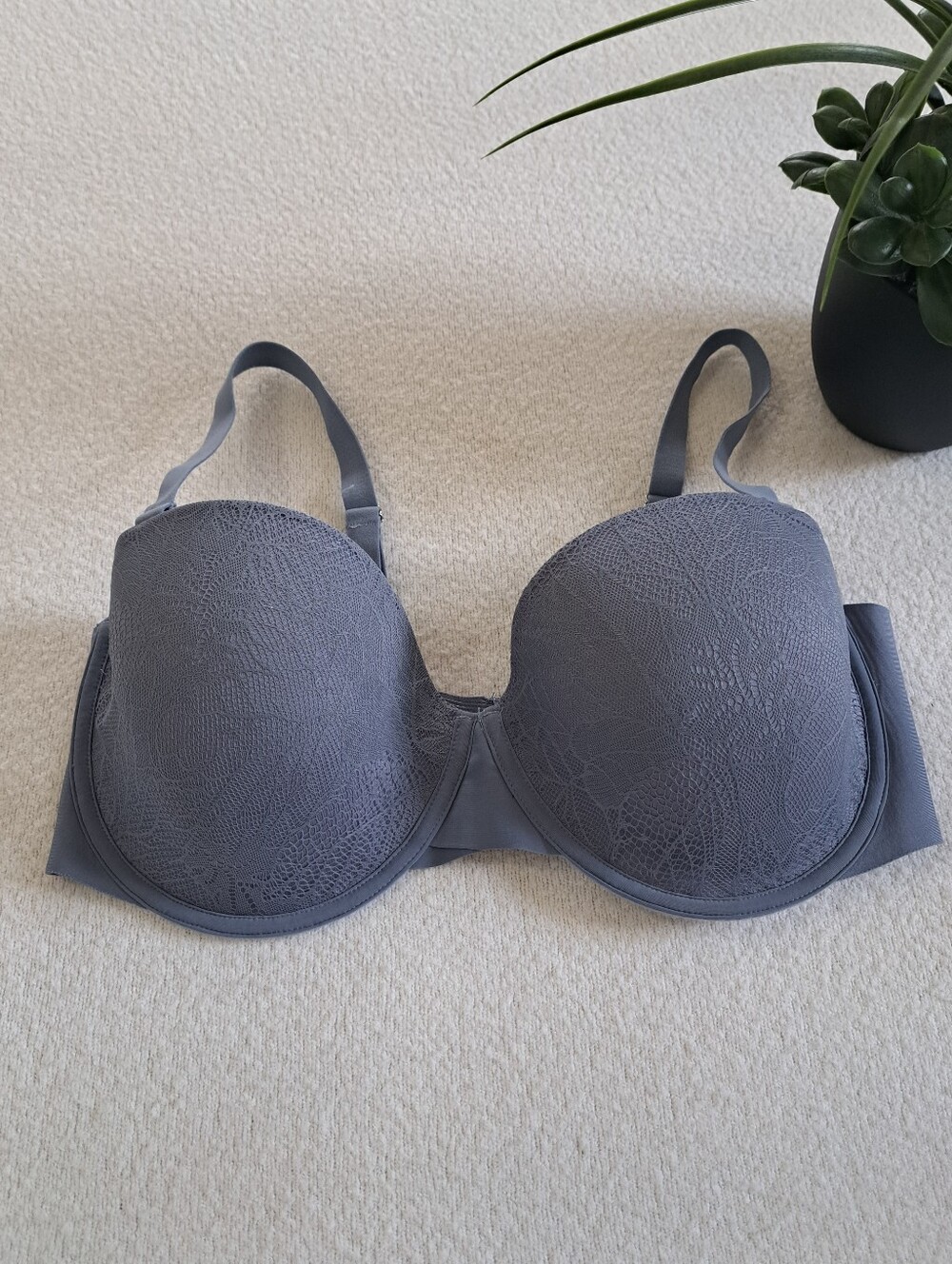 La Vie En Rose Lace Bra Womens Size 38D Blue Gray Adjustable Strapless Feminine